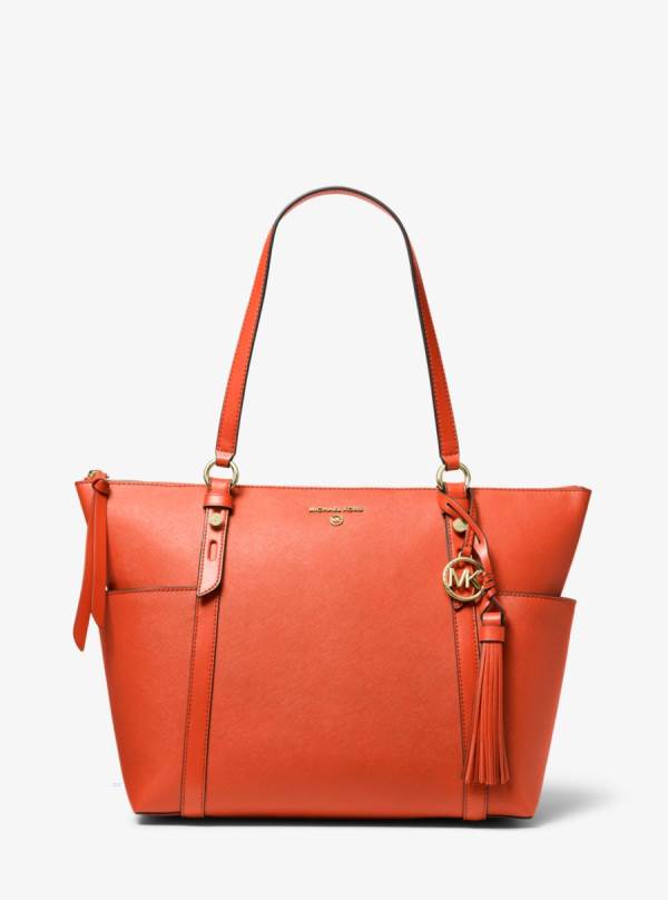 Damske Prenosná Taška Michael Kors Sullivan Large Saffiano Leather Top-Zip Oranžové Hnede - Kabelky Michael Kors Outlet | ELAZU-2146